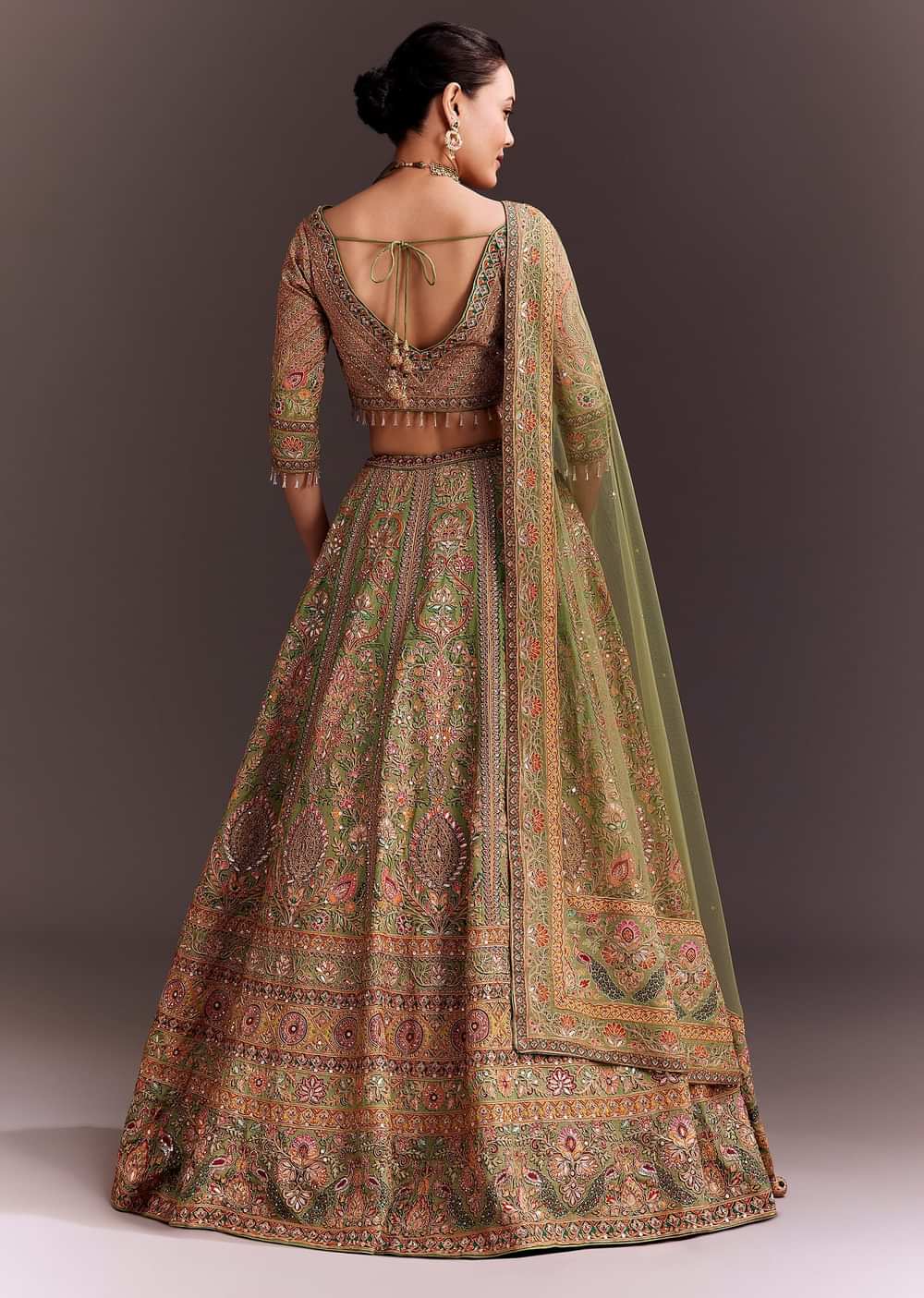 Pista Green Embroidered Lehenga Set