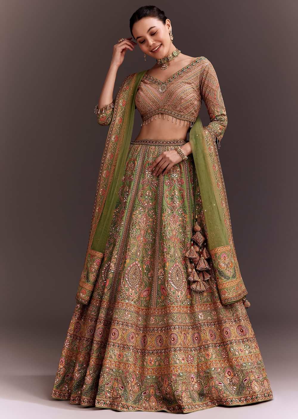 Pista Green Embroidered Lehenga Set