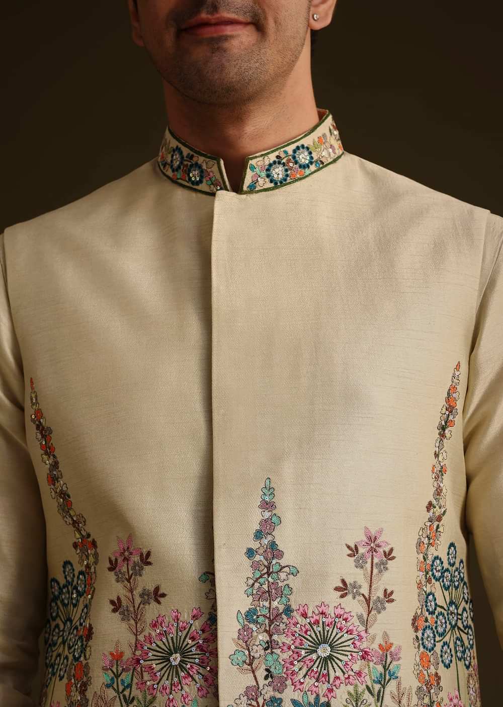 Pista Green Floral Embroidered Jacket Set