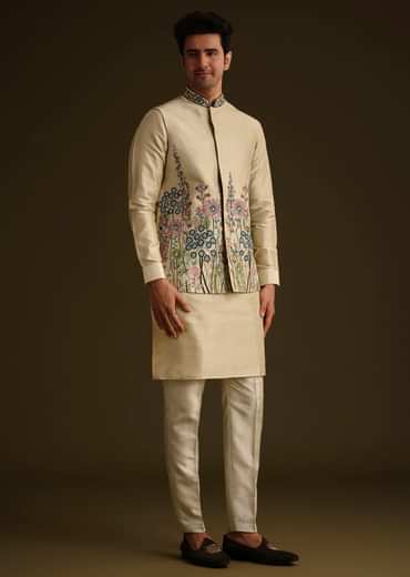 Pista Green Floral Embroidered Jacket Set