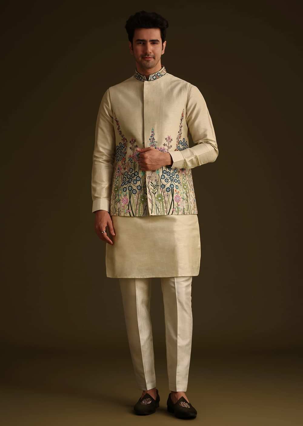 Pista Green Floral Embroidered Jacket Set