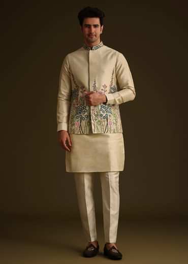 Pista Green Floral Embroidered Jacket Set