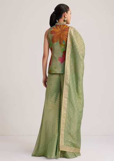 Pista Green Floral Embroidered Palazzo Set