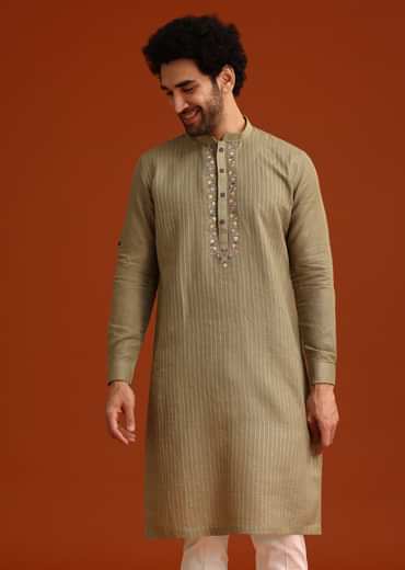 Pista Green Hand Work Kurta And Pant Set