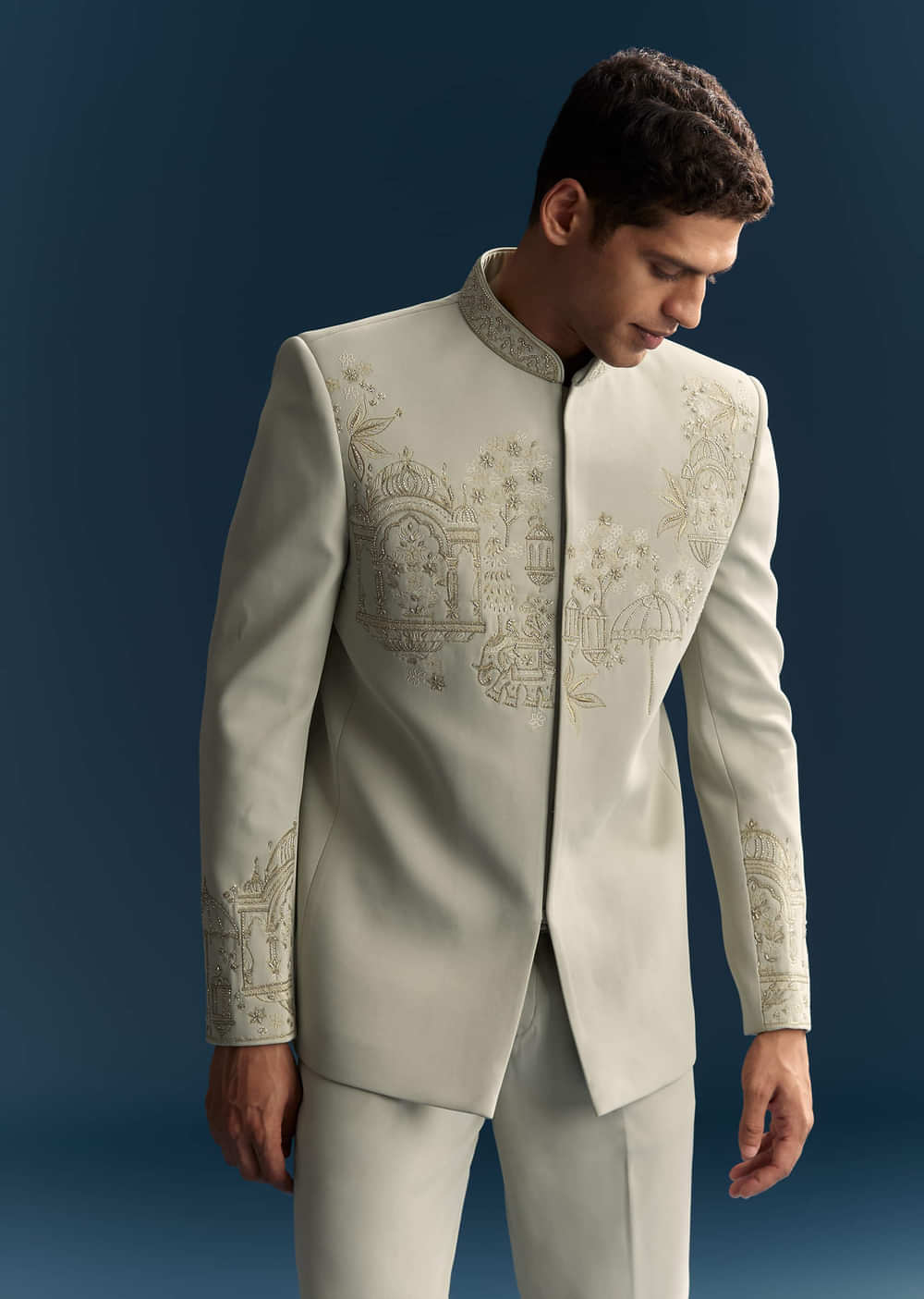 Pista Green Jodhpuri Suit For Men With Beads And Resham Embroidery