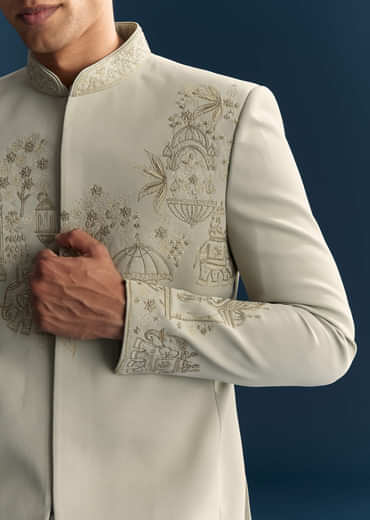 Pista Green Jodhpuri Suit For Men With Beads And Resham Embroidery