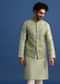Pista Green Kurta Jacket Set With Resham Work For Men