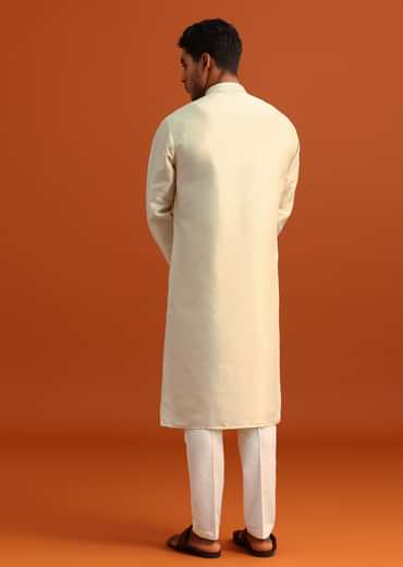 Pista Green Kurta Set In Silk With Mirror Embellishments