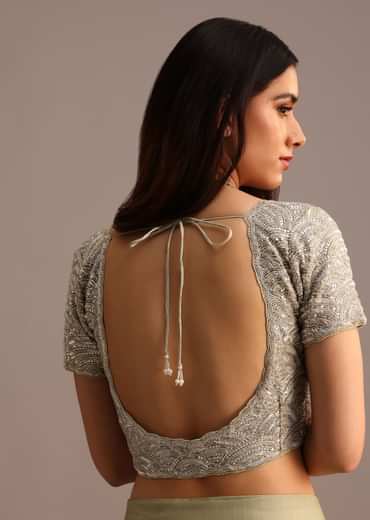 Pista Green Pre Draped Saree With Embroidered Blouse And Belt