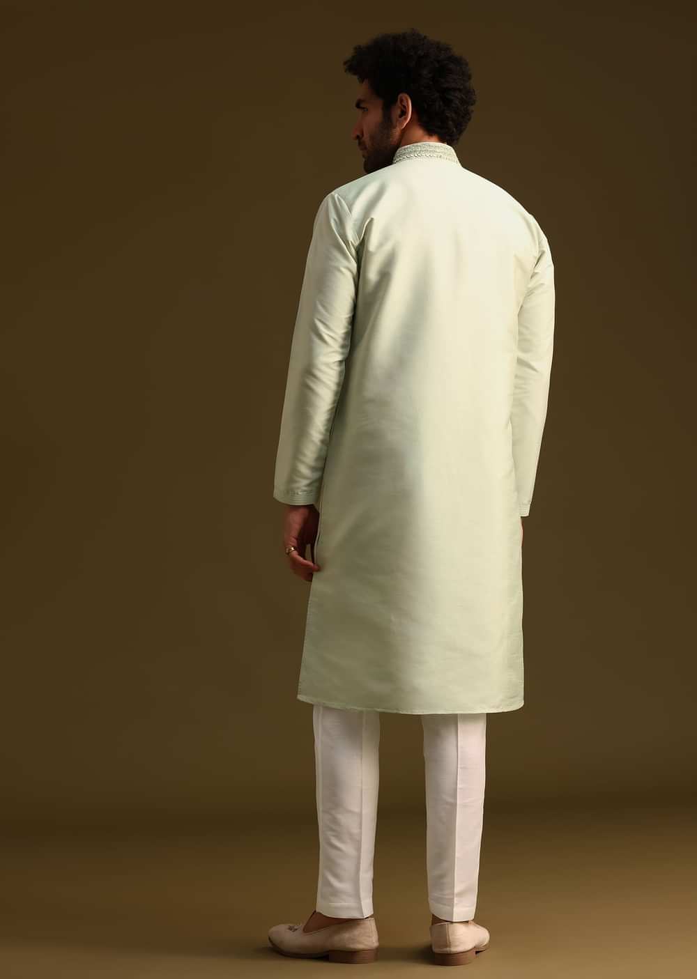 Pista Green Resham Work Kurta and Pant