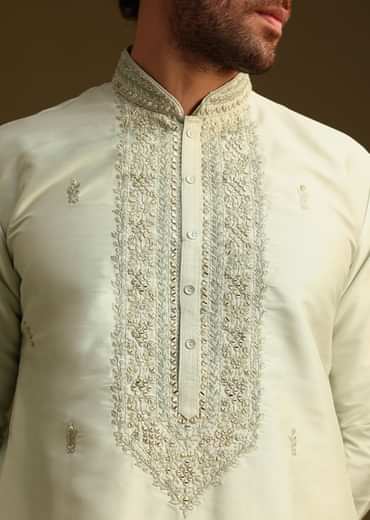 Pista Green Resham Work Kurta and Pant