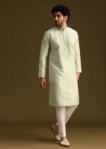 Pista Green Resham Work Kurta and Pant