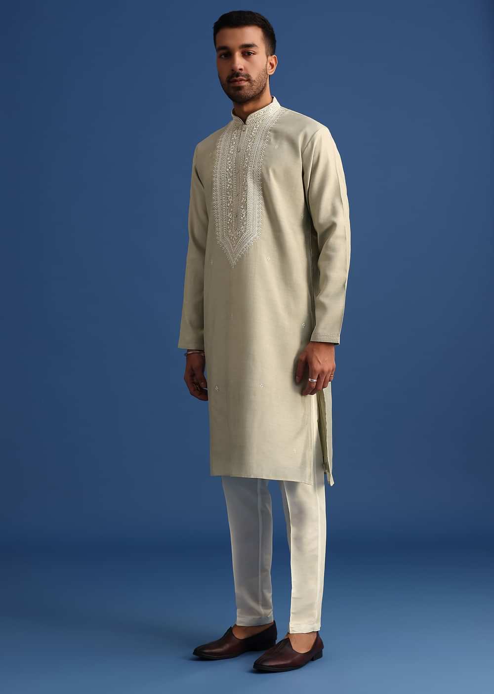 Pista Green Silk Hand Embroidered Kurta Set