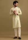 Pista Green Silk Kurta Set With Resham Work For Men
