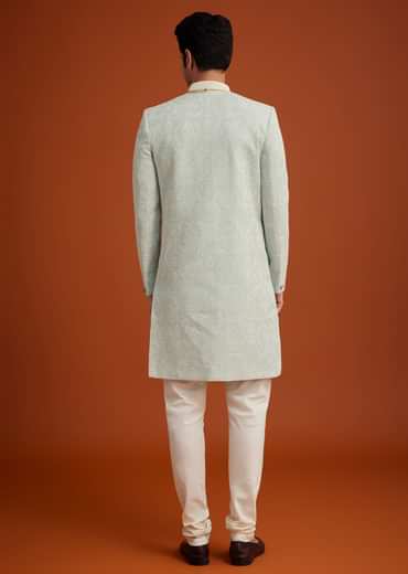 Pista Green Silk Sherwani Set With Bead Work