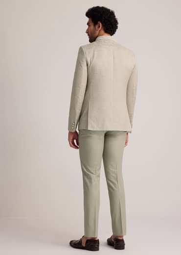 Pista Green Textured Bandhgala Suit