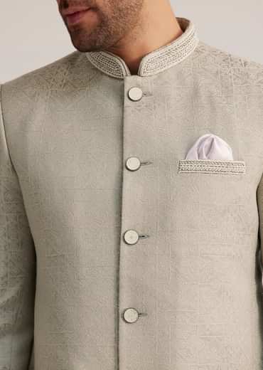 Pista Green Textured Bandhgala Suit