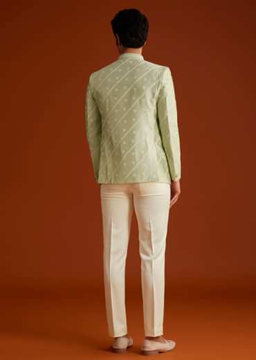 Pista Green Textured Jodhpuri Suit