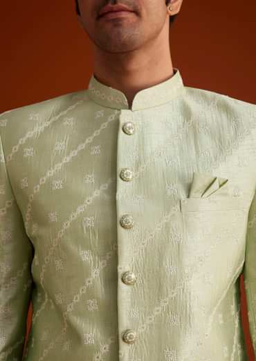 Pista Green Textured Jodhpuri Suit