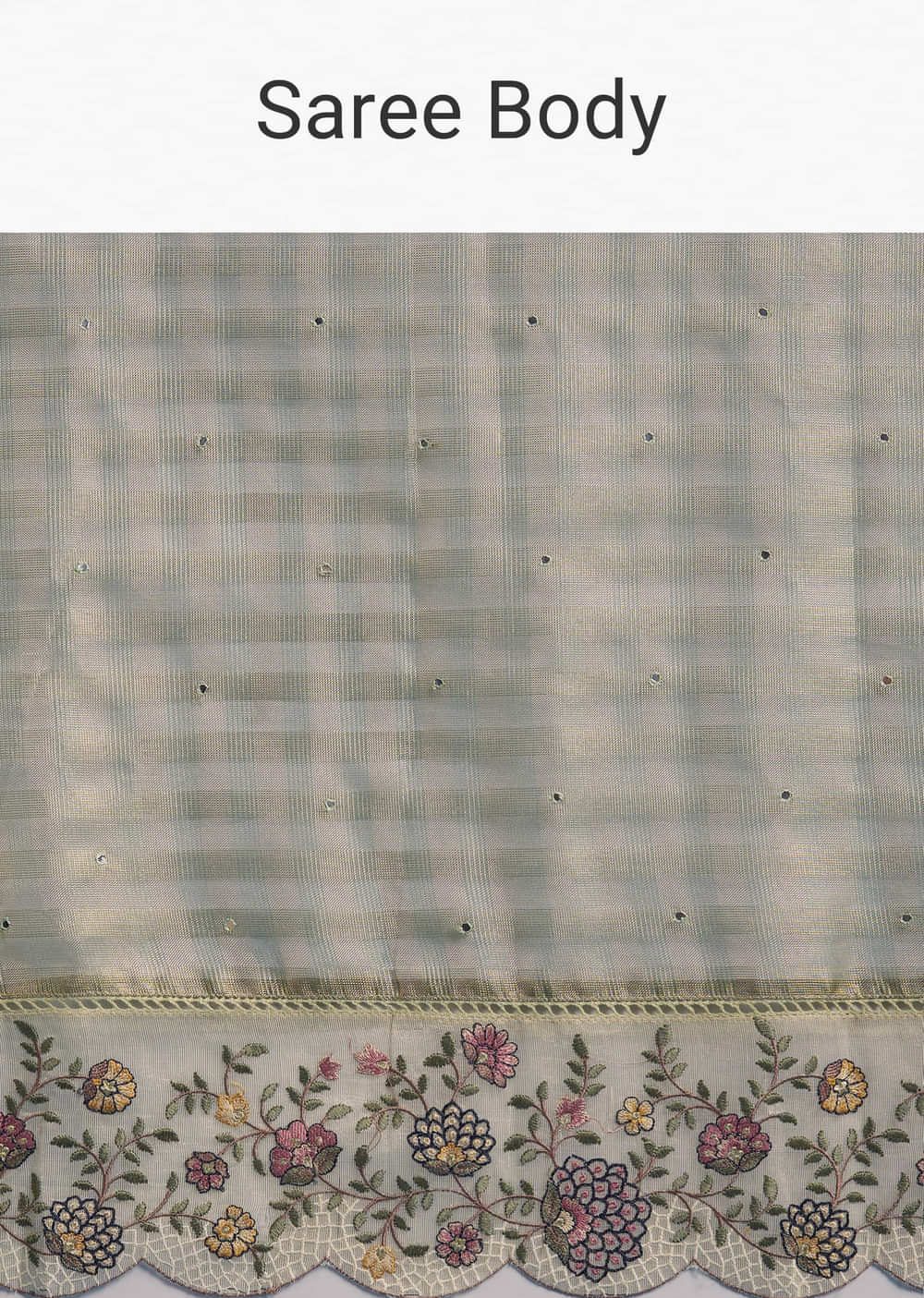 Pista Green Tissue Organza Woven Saree With Heavy Hand Embroidery