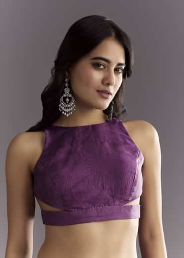 Plum Purple Shaded Organza Saree With Cutdana And Sequin Embroidery