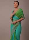 Poison Green Woven Ombre Saree In Organza