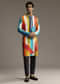 Poppy Multicolour Silk Kurta Set For Men With Print