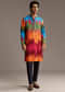Poppy Multicolour Silk Kurta Set For Men With Vibrant Zigzag Print
