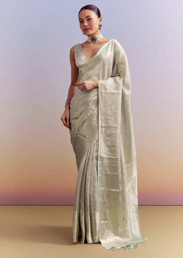 Powder Blue Chanderi Silk Woven Saree With Zari Work