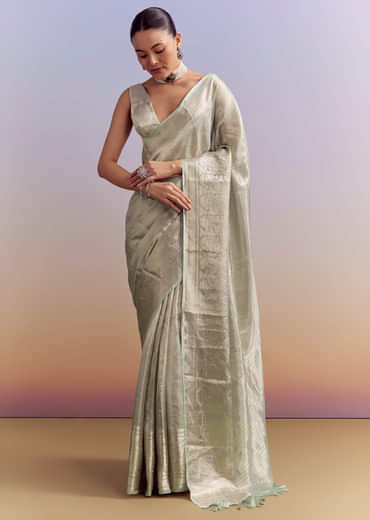 Powder Blue Chanderi Silk Woven Saree With Zari Work