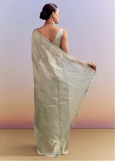 Powder Blue Chanderi Silk Woven Saree With Zari Work