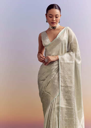 Powder Blue Chanderi Silk Woven Saree With Zari Work