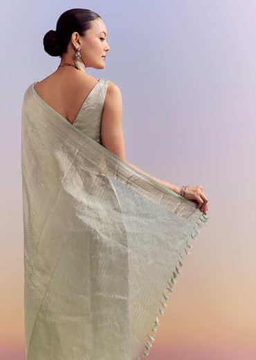 Powder Blue Chanderi Silk Woven Saree With Zari Work
