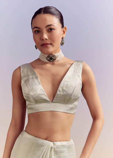 Powder Blue Chanderi Silk Woven Saree With Zari Work