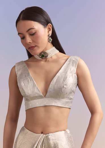 Powder Blue Chanderi Silk Woven Saree With Zari Embroidery