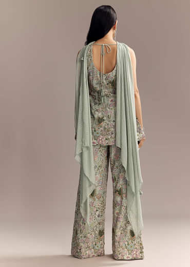 Powder Blue Georgette Palazzo Suit With Sequins And Resham Work