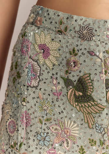 Powder Blue Georgette Palazzo Suit With Sequins And Resham Work