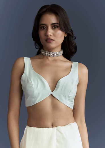 Powder Blue Organza Saree With Heavy Hand Embroidery