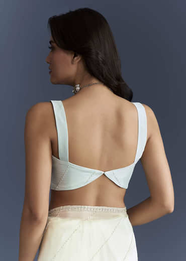 Powder Blue Organza Saree With Heavy Hand Embroidery