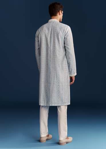 Powder Blue Silk Kurta With Mirror Work