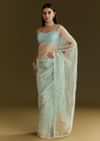 Powder Blue Tissue Embroidered Saree With Scallop Border