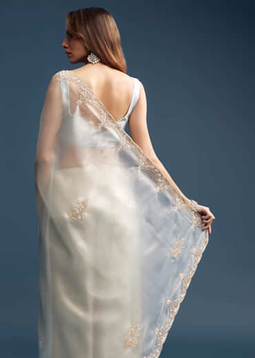 Powder Blue Tissue Saree With Cutdana Embroidery