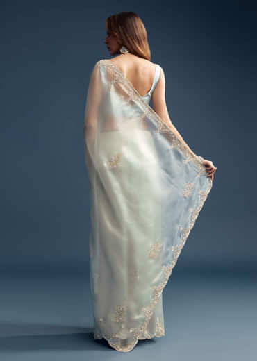Powder Blue Tissue Saree With Cutdana Embroidery