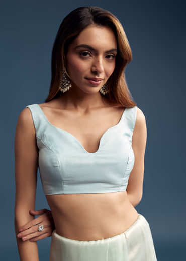 Powder Blue Tissue Saree With Cutdana Embroidery