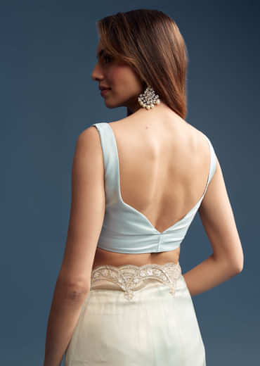 Powder Blue Tissue Saree With Cutdana Embroidery