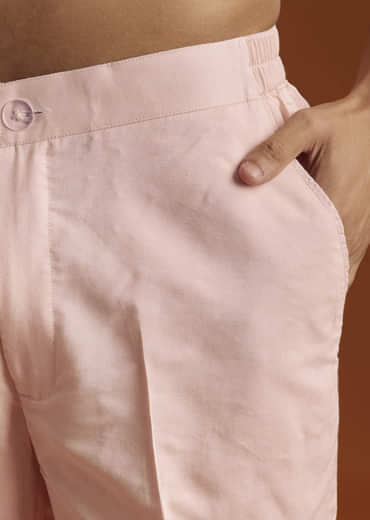 Powder Pink Kurta Jacket Set For Men With Cutdana Embroidery