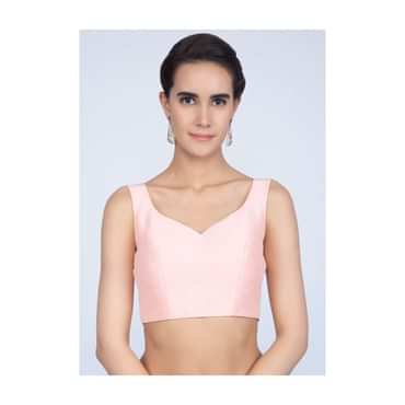 Powder Pink Blouse In Raw Silk With Sweet Heart Neck