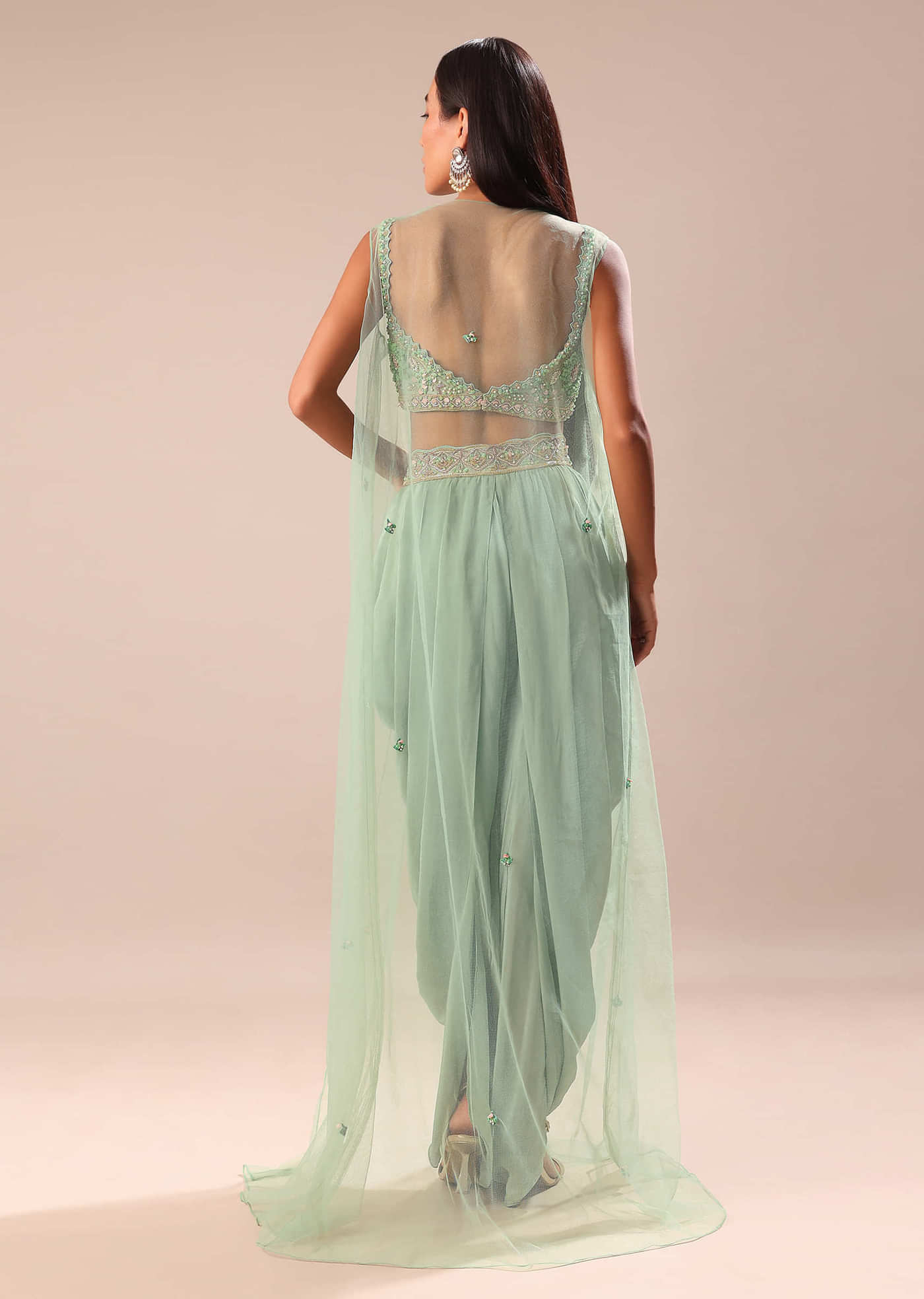 Powder Blue Dhoti And Jacket With Embroidered Blouse