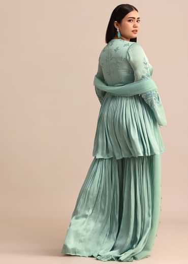 Powder Blue Embroidered Kurta Sharara With Dupatta