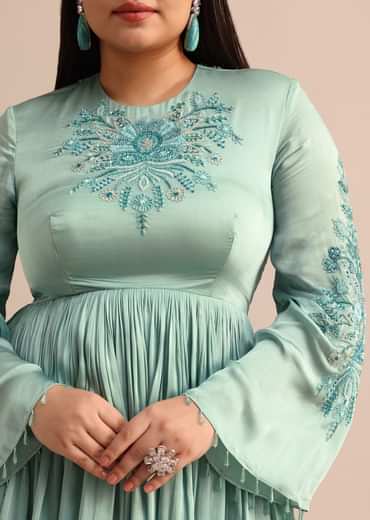 Powder Blue Embroidered Kurta Sharara With Dupatta